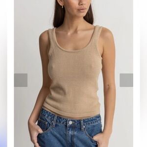 Rhythm Womens Tank Top Cove Knit Scoop Neck - Henna Tan